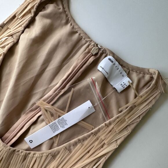 NWT ASOS DESIGN Scoop Neck Mini Dress w/ Shard Sequins Stone / Nude Beige 2 - Picture 6 of 15